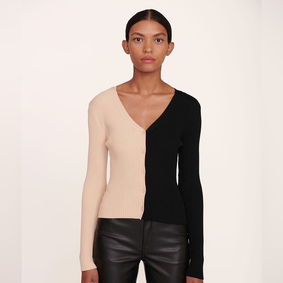 STAUD Sweaters - STAUD-Cargo Knit Sweater Two Tone Black/Beige Ribbed Sweater Top, Size M